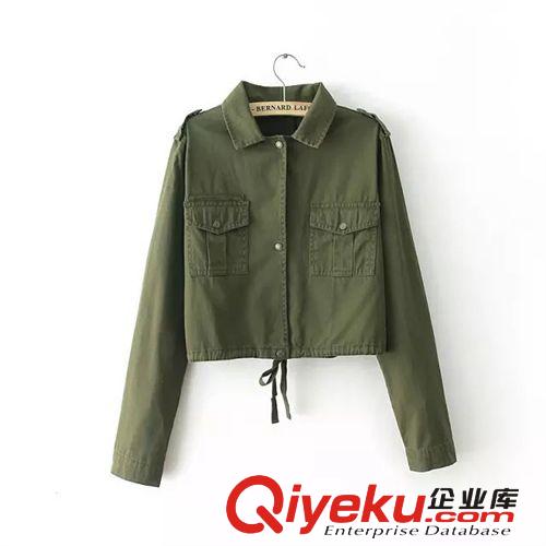2014秋季新款歐美風軍綠色軍裝短款寬松休閑外套 女上衣原始圖片3
