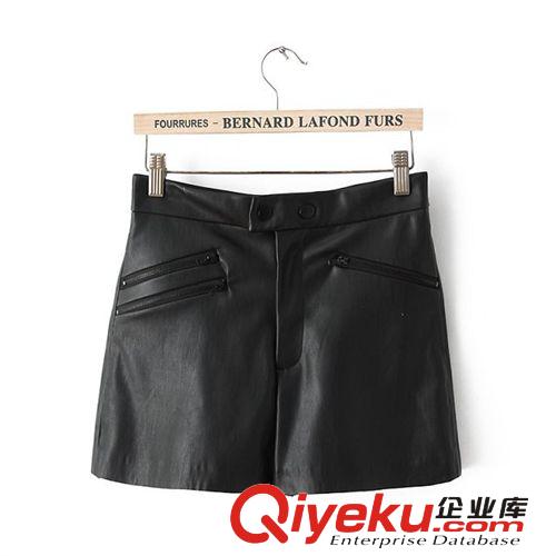 歐美2014新款女式休閑褲批發 時尚簡約拉鏈裝飾皮短褲原始圖片2