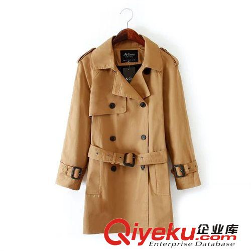 2014秋冬新款歐美風(fēng)女裝雙排扣肩章翻領(lǐng)長袖大衣風(fēng)衣女外套