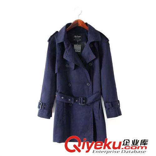 2014秋冬新款歐美風(fēng)女裝雙排扣肩章翻領(lǐng)長袖大衣風(fēng)衣女外套