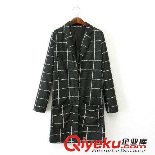 女裝批發(fā)2014秋冬新款歐美dp提花格子西裝領(lǐng)休閑外套上衣