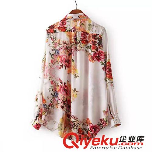 2014秋裝新款歐洲站大碼女裝田園風(fēng)花朵印花挽袖雪紡襯衫女襯衣秋