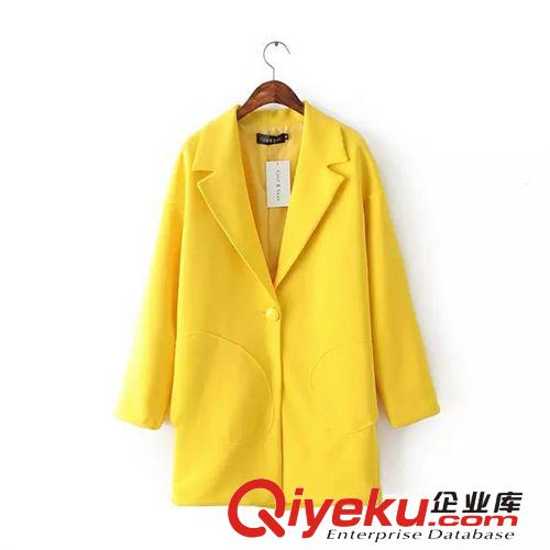 歐美秋冬新款女裝批發(fā) 大口袋純色空氣棉中長(zhǎng)款大衣外套原始圖片3