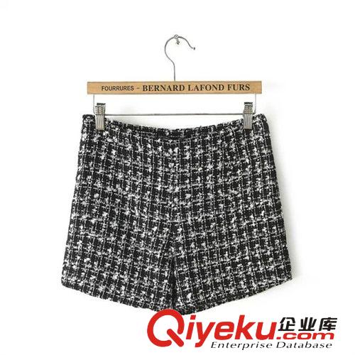 韓版秋季新款女式休閑褲批發 時尚簡約小香風格子短褲