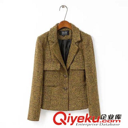 明星周迅同款歐美秋季新品小香風羊毛呢外套名媛短款西服原始圖片2