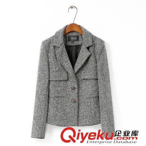 明星周迅同款歐美秋季新品小香風羊毛呢外套名媛短款西服原始圖片3