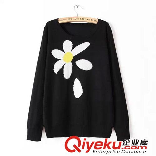 歐美秋冬新款女裝批發(fā) 大花朵圖案套頭長袖針織衫毛衣原始圖片3