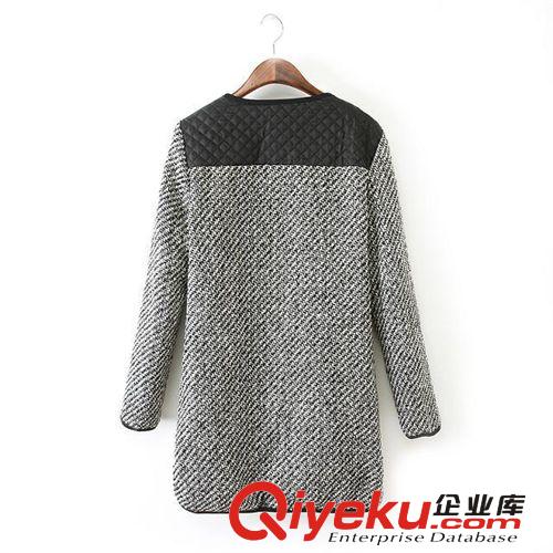 歐美秋冬新款女裝批發(fā) 百搭拼色修身中長(zhǎng)款外套風(fēng)衣原始圖片2