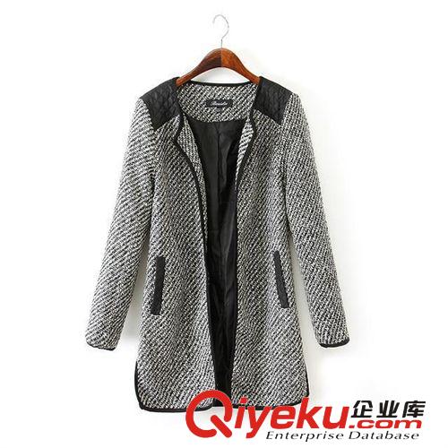 歐美秋冬新款女裝批發(fā) 百搭拼色修身中長(zhǎng)款外套風(fēng)衣原始圖片3