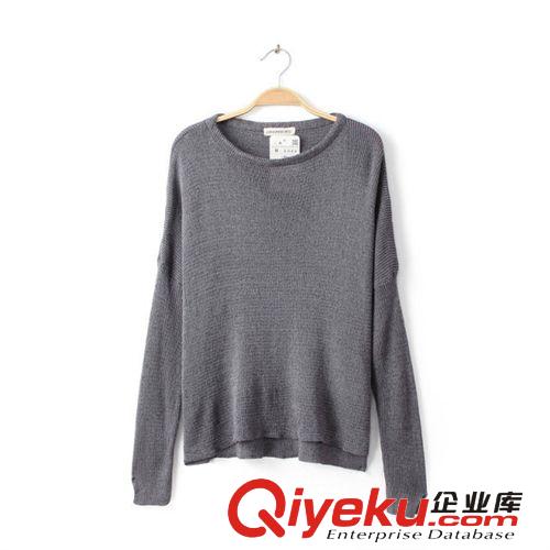 廠家直銷 女式秋季新款純色百搭寬松不規(guī)則套頭蝙蝠袖針織衫原始圖片2