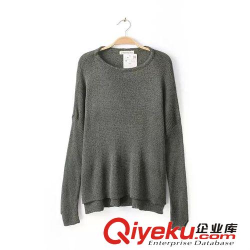 廠家直銷 女式秋季新款純色百搭寬松不規(guī)則套頭蝙蝠袖針織衫原始圖片3