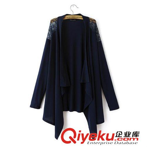 2014秋裝新款蕾絲拼接長(zhǎng)袖中長(zhǎng)款開衫外套女針織衫原始圖片2