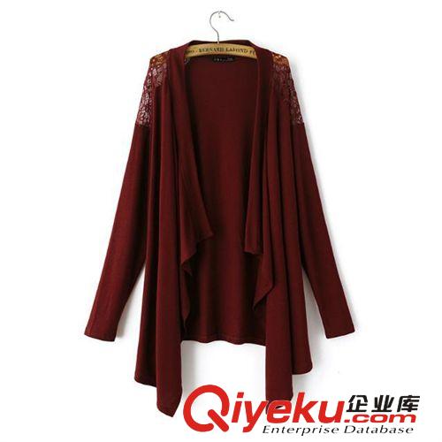2014秋裝新款蕾絲拼接長(zhǎng)袖中長(zhǎng)款開衫外套女針織衫原始圖片3