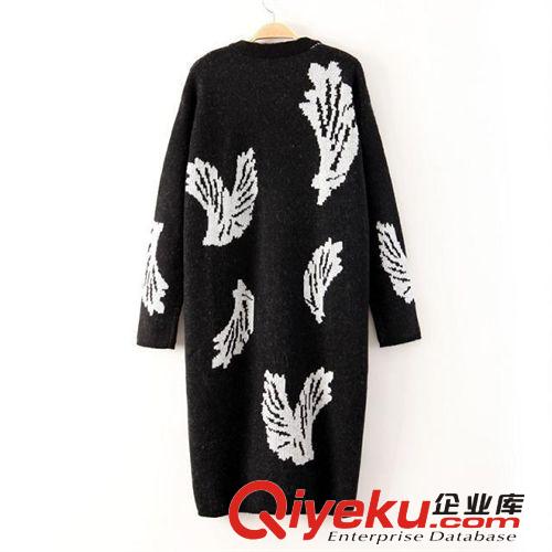 歐美秋冬新款女裝批發(fā) 翅膀印花寬松針織開(kāi)衫中長(zhǎng)款外套原始圖片2