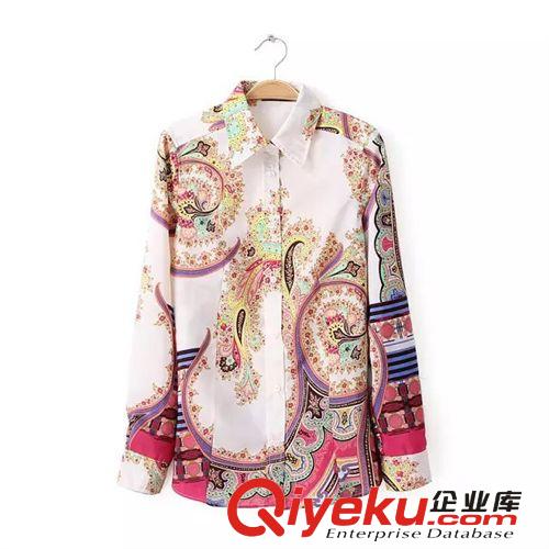 歐美dp2014秋冬新款歐美風(fēng)人棉印花長袖襯衫女襯衣原始圖片2