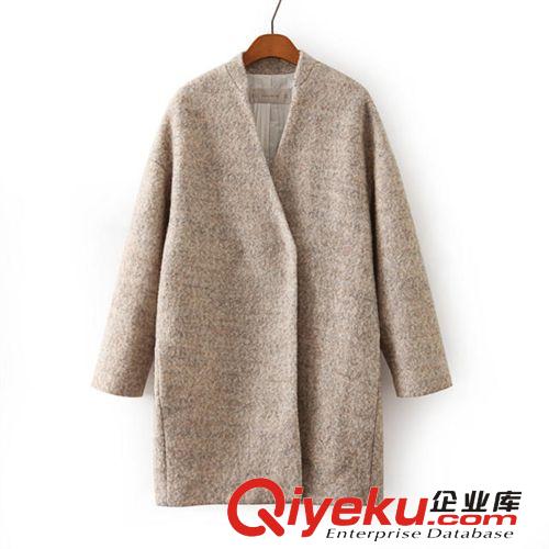 女裝2014秋冬新款歐美風羊絨毛呢外套女上衣大衣風衣原始圖片3