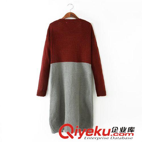 歐美大牌新款2014秋冬女裝拼色長(zhǎng)款開(kāi)衫式針織衫 外套原始圖片3