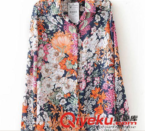歐美風(fēng)z 家海報(bào)同款復(fù)古花朵印花翻領(lǐng)襯衫襯衣原始圖片2