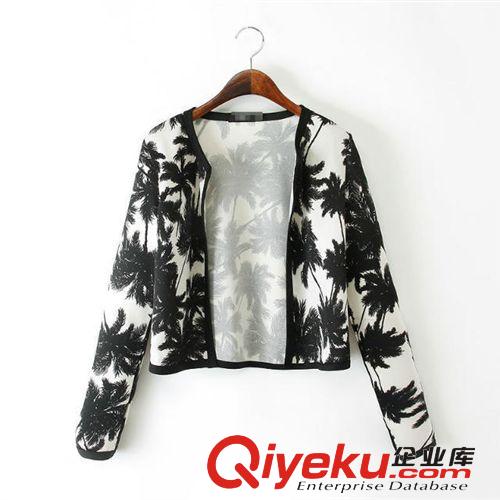 2014秋季新品歐美風(fēng)復(fù)古椰樹短款小外套修身開衫上衣