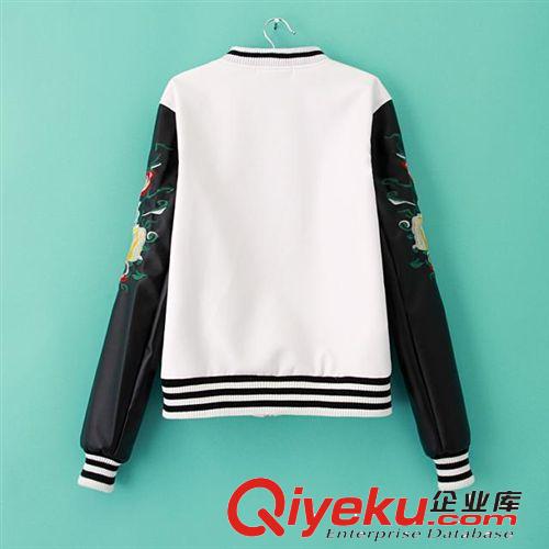 2014秋冬新品 歐美范刺繡拼皮長袖夾克外套立領(lǐng)拉鏈上衣原始圖片3