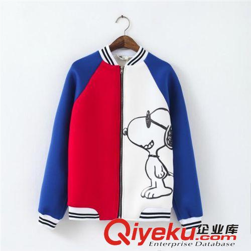 2014秋冬新款明星全智賢同款印花夾克卡通印花拼色棒球服外套