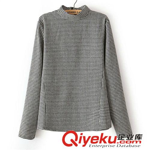 2013秋冬新款女裝歐美ZA千鳥格休閑長袖套頭打底襯衫