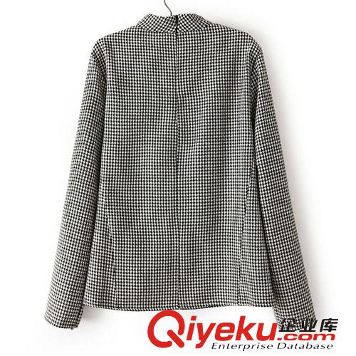 2013秋冬新款女裝歐美ZA千鳥格休閑長袖套頭打底襯衫