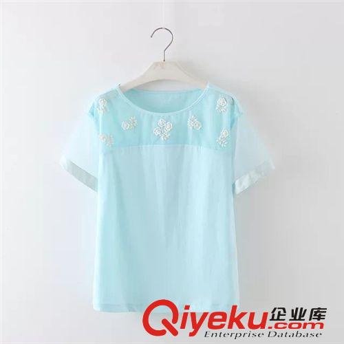 3814-0.3專柜同款刺繡鏤空短袖橫條層疊T恤