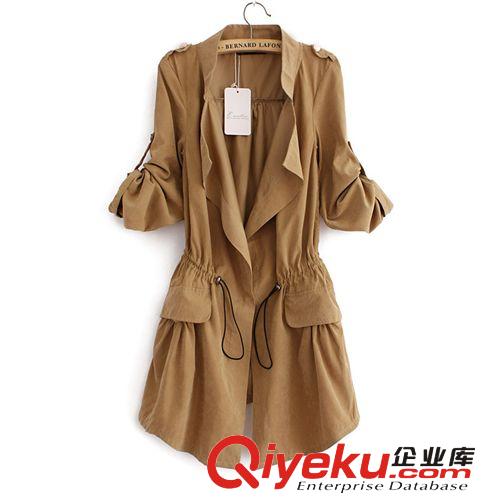 1084 批發(fā)春夏新款韓版女式修身松緊腰中長(zhǎng)款防曬外套薄風(fēng)衣 5色原始圖片2