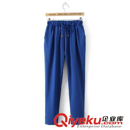 3594-0.25 批發春夏新款韓版松緊腰抽繩雪紡薄9分休閑褲哈倫褲原始圖片2