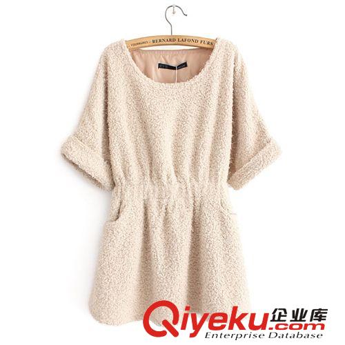 2820-0.35 批發(fā)秋冬新款圓領(lǐng)羊羔絨寬松中袖厚連衣裙原始圖片3