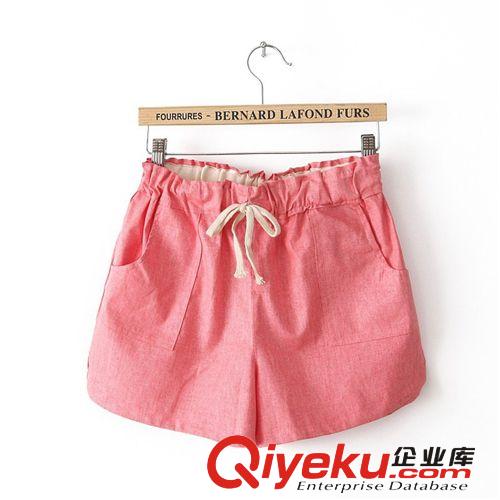 2114-0.15 女裝批發(fā)夏季新款韓版透氣棉麻糖果色女式休閑短褲熱褲