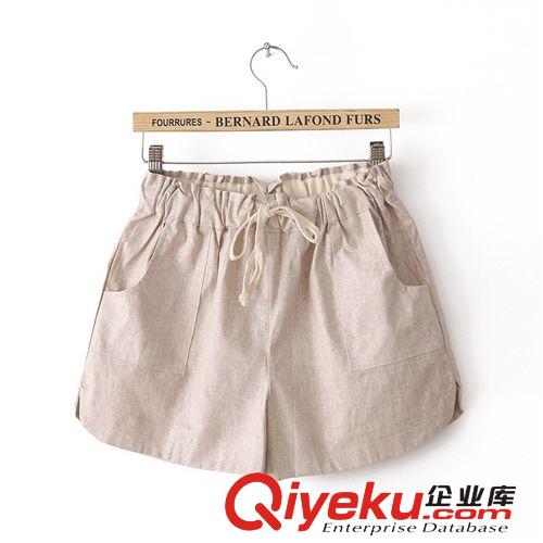 2114-0.15 女裝批發(fā)夏季新款韓版透氣棉麻糖果色女式休閑短褲熱褲