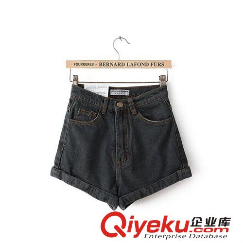 2735-0.3楊姍姍同款秋冬歐美風高腰復古卷邊牛仔短褲潮褲