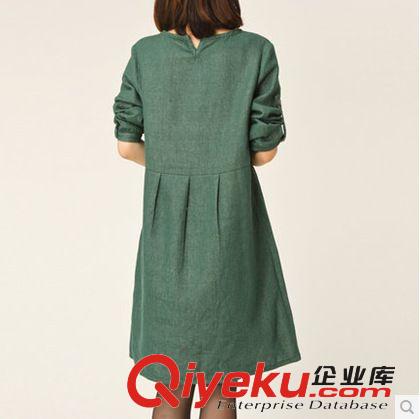 2014新款秋季女裝布衣風(fēng)大碼寬松休閑繡花棉麻長袖連衣裙原始圖片2