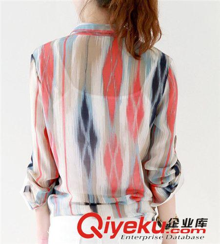 韓國東大門新款長袖女襯衣 百搭混色條紋刺繡襯衣防曬衣原始圖片2