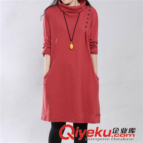 2014秋季新款大碼休閑棉麻女裝 韓版時尚高領寬松棉麻連衣裙 批發原始圖片2