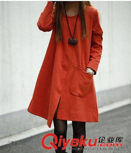 2014秋裝韓版氣質(zhì)大碼女裝不規(guī)則寬松長袖連衣裙修身打底孕婦裙原始圖片2
