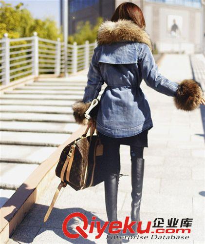韓國代購官網(wǎng)zp氣質(zhì)加厚保暖超大狐貍毛領(lǐng)寬松牛仔棉衣外套