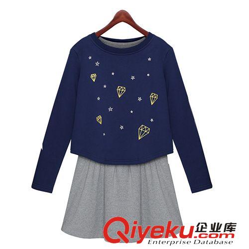 1405#歐美大碼女裝秋裝新款胖mm長袖寬松顯瘦兩件套連衣裙秋款原始圖片3