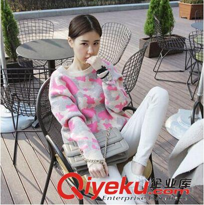 2014秋冬裝新款韓版女裝 迷彩畫加厚針織衫寬松毛衣原始圖片2
