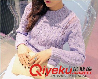 韓國東大門代購 秋冬款下擺不規(guī)則甜美簡約麻花套頭毛衣女 435#