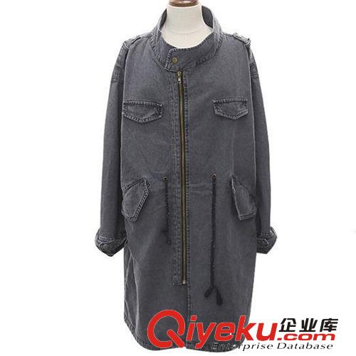 實拍 秋裝新款韓國naning9-時尚休閑立領(lǐng)超帥氣牛仔大衣風(fēng)衣外套原始圖片3