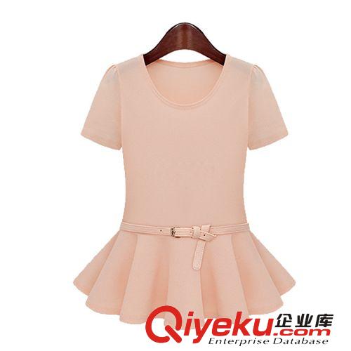 2014夏裝新款女裝 荷葉邊裙擺拼接短袖修身T恤 時尚百搭原始圖片2