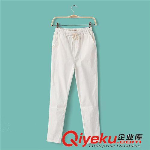 韓版夏 寬松棉麻九分褲松緊腰小腳哈倫褲 顯瘦休閑褲女原始圖片2