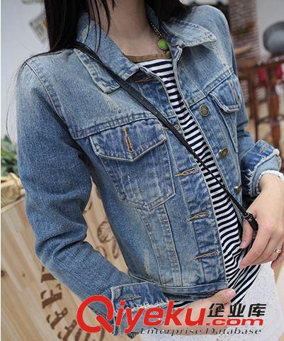 2014新款女裝韓版復(fù)古做舊磨破短款牛仔小外套