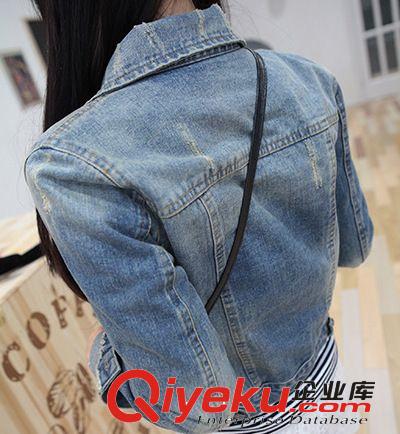 2014新款女裝韓版復(fù)古做舊磨破短款牛仔小外套