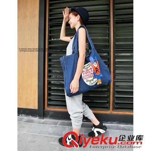 2014夏季新品 休閑百搭大容量超人圖案水洗牛仔單肩包女原始圖片2