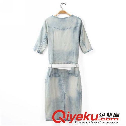 A190-01446 F.M.P 夏季新款名媛風OL氣質修身V領牛仔連衣裙配腰帶原始圖片2