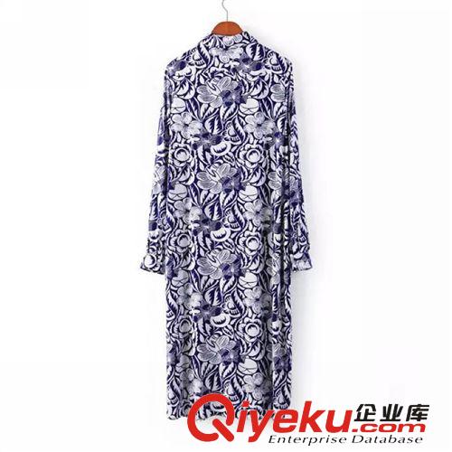 A145-01304 F.M.P【6007】歐美翻領(lǐng)不規(guī)則青花瓷印花襯衫式連衣裙原始圖片3
